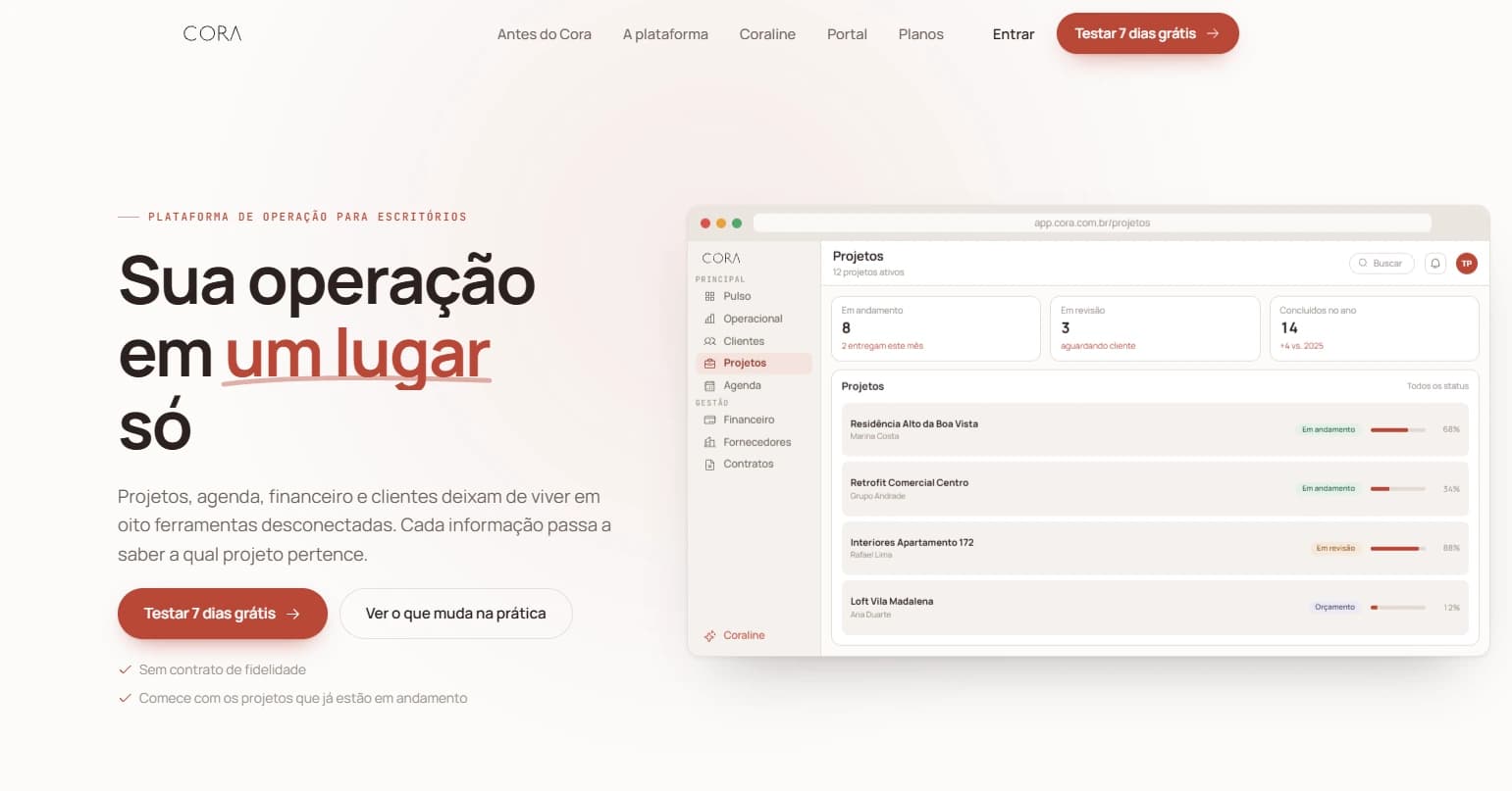 Captura de tela do Cora